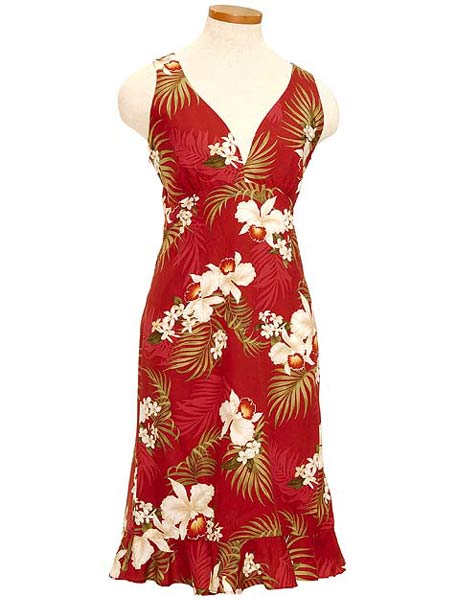 Ladies V-Neck Short Dress--Iris Red